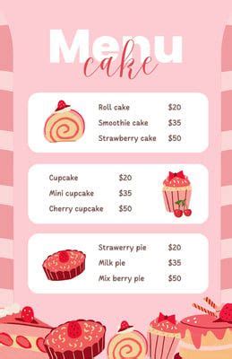 Pink Cream Cute Bakery Dessert Menu - Templates by Canva in 2023 ...