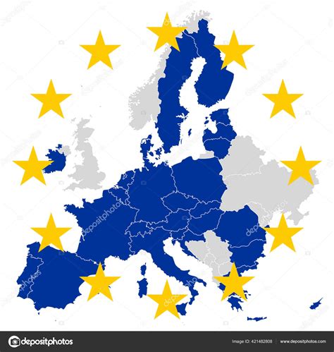 Europäische Union Europa Karte Nationen Mitgliedsstaaten Länder Wirtschaftsbündnis Flaggenvektor ...