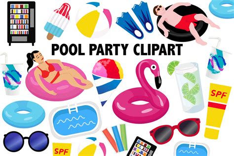 Pool Party Clipart (240891) | Illustrations | Design Bundles