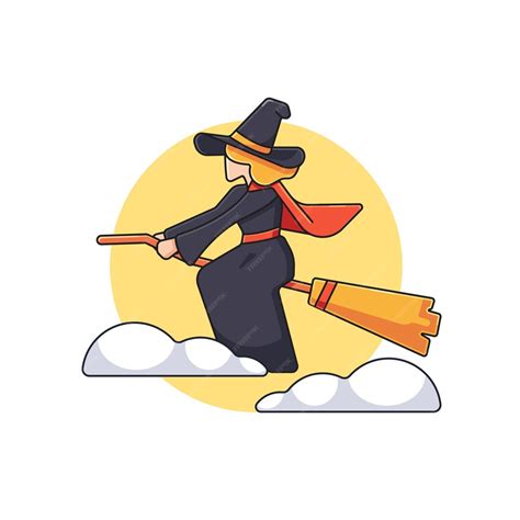 Premium Vector | Cute icon illustration halloween witch flying on broom
