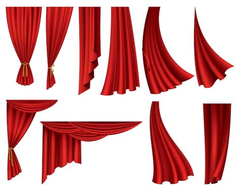 Premium Vector | Collection of realistic red curtains Theater fabric silk decoration for movie ...