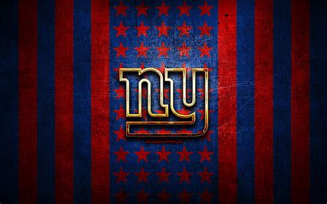 New York Giants flag, NFL, blue red metal background, american football team, New York Giants ...