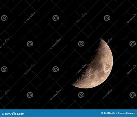 Half Crescent Moon in the Night Sky Stock Photo - Image of shadow, moon ...