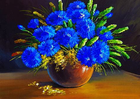 Flowers in vase, vase, flowers, bouquet, art, beautiful, fragrance, artwork, still life, bluew ...
