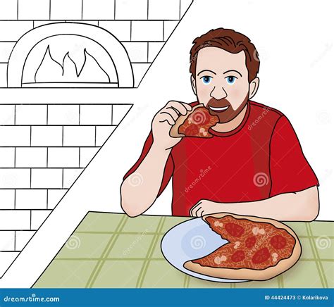 Man eats pizza stock illustration. Illustration of cartoon - 44424473