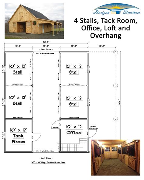 This barn has it all! 30x36 "high profile" modular barn with 4 stalls ...