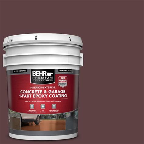 BEHR PREMIUM 5 gal. #SC-106 Bordeaux Self-Priming 1-Part Epoxy Satin Interior/Exterior Concrete ...