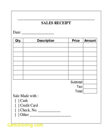 Printable Receipt Forms | shop fresh