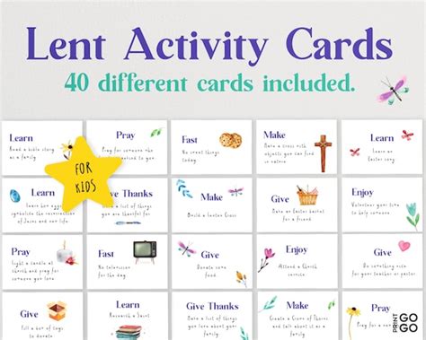 40 Lent Activity Cards Lenten Activities for Children Stay | Etsy UK