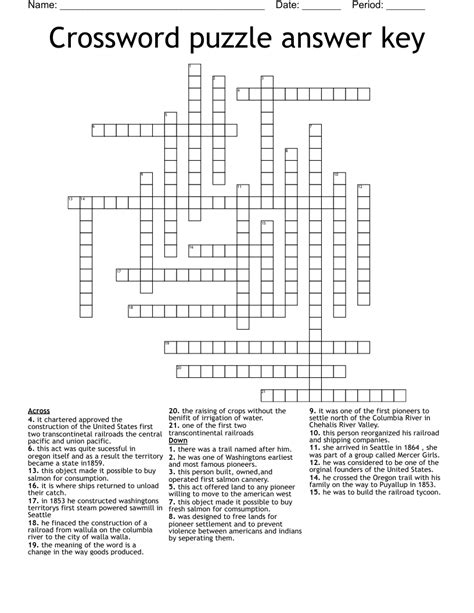 Crossword Puzzle With Answers Sheet