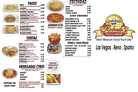 Menu at Roberto's Taco Shop restaurant, North Las Vegas, Simmons St