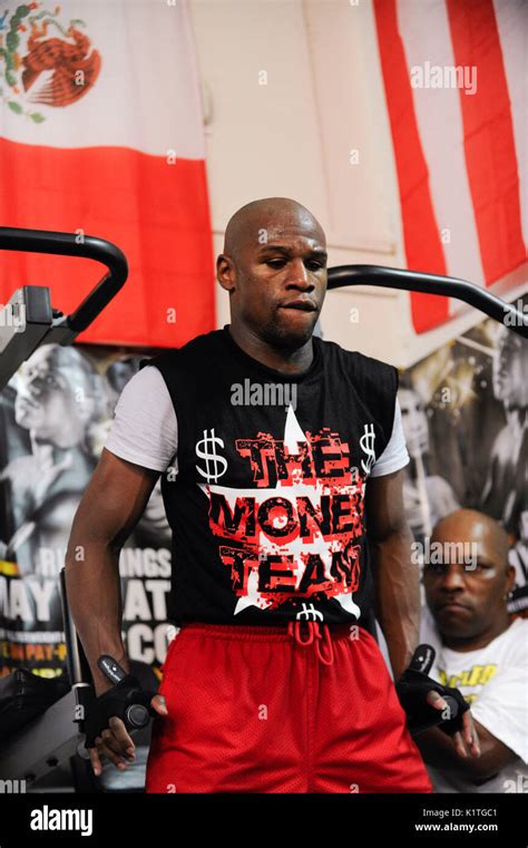 Boxer Floyd Mayweather Jr. trains front media Mayweather Boxing Gym ...