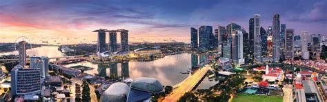 Skyscrapers of Singapore Skyline at the Beautiful Sunset, Aerial ...