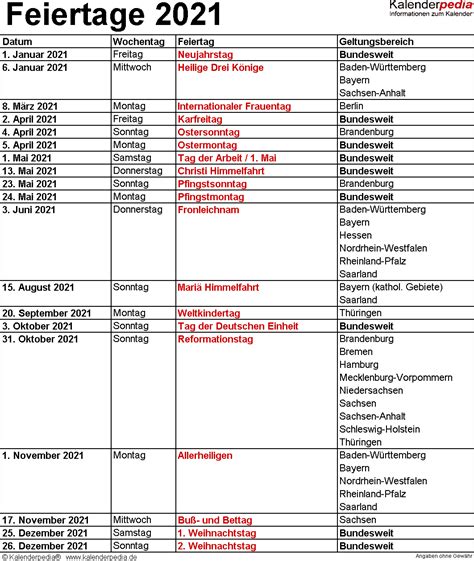 Feiertage 2021 in Deutschland mit druckbaren Vorlagen