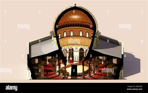 Interior cutaway of the Dome of the Rock, 3d section. Islamic shrine located on the Temple Mount ...