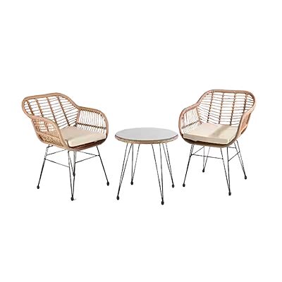 Wicker 3-Piece Bistro Set (2 Chairs w/Cushions & 1 Table) - Display Group