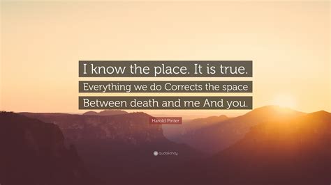 Harold Pinter Quote: “I know the place. It is true. Everything we do Corrects the space Between ...