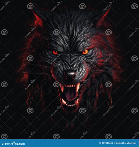 Angry Wolf with Red Eyes on a Black Background Stock Illustration ...