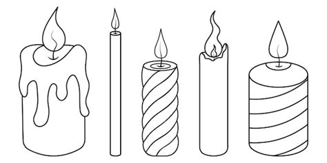 Premium Vector | Collection of candles of different sizes and shapes with hot flames sketches in ...