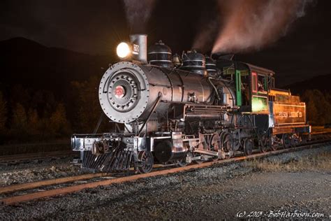 Night train flash photography. Night photo session during the Mt Rainier Scenic Railroad ...