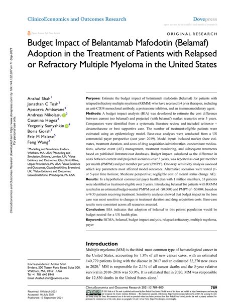 (PDF) Budget Impact of Belantamab Mafodotin (Belamaf) Adoption in the ...