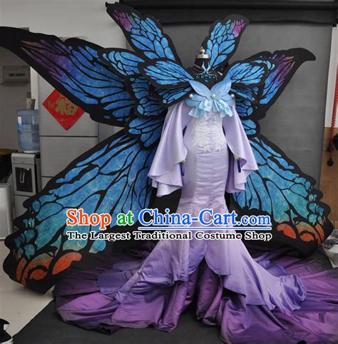 Top Traditional Butterfly Fairy Clothing Cosplay Goddess Purple Trailing Dress Outfits Game ...