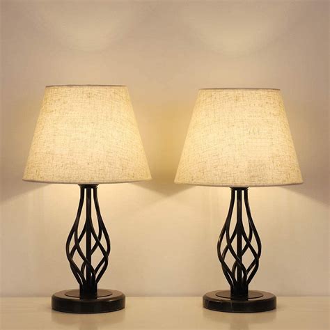 Haitral Traditional 5.5" 2-Lights Nightstand Lamp Sets with Marble Base, Black, 2-Pieces ...