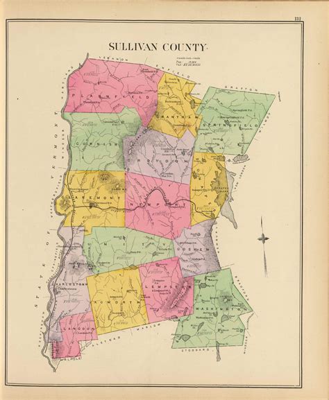 Sullivan County, New Hampshire 1892 Old Town Map Reprint - Hurd State ...