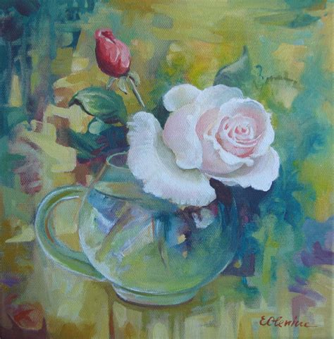 White rose Acrylic painting by Elena Oleniuc | Artfinder