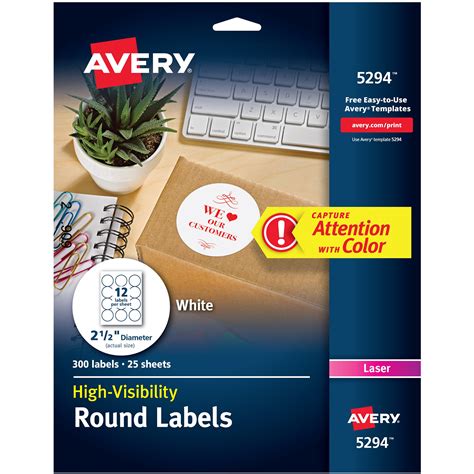 Avery 5294 2 1/2" High-Visibility Round White Printable Labels - 300/Pack