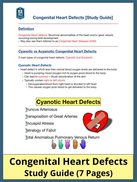 Congenital Heart Diseases PDF: Cyanotic Defect Types, Symptoms, Definitions — EZmed