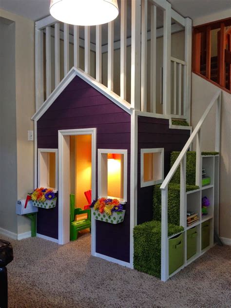 indoor playhouse with upstairs loft and cube storage stairs Kids Indoor ...