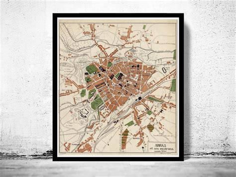 Old Map of Arras France 1924 - VINTAGE MAPS AND PRINTS