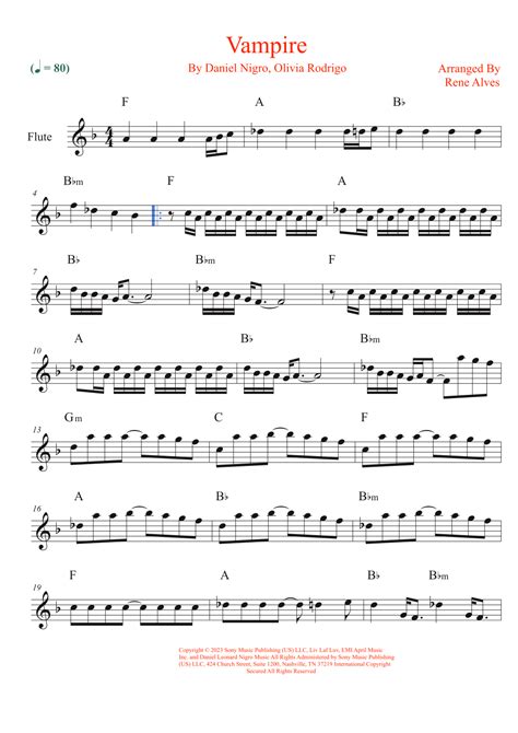 Vampire (arr. Rene Alves) by Olivia Rodrigo Sheet Music for Flute Solo at Sheet Music Direct