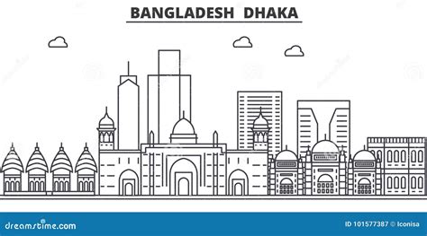 Bangladesh, Dhaka Architecture Line Skyline Illustration. Linear Vector ...