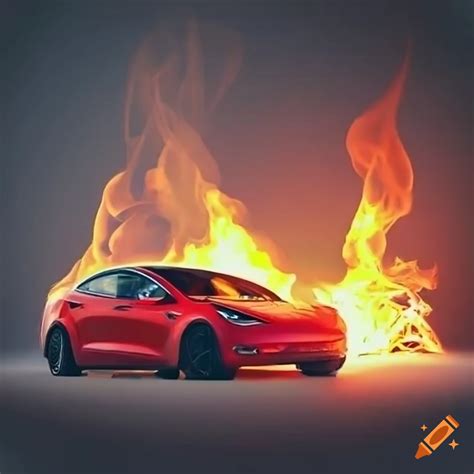 Image of a burning tesla car on Craiyon