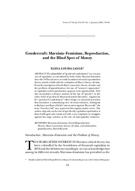 (PDF) Gendercraft: Marxism-Feminism, Reproduction, and the Blind Spot of Money | Elena Louisa ...