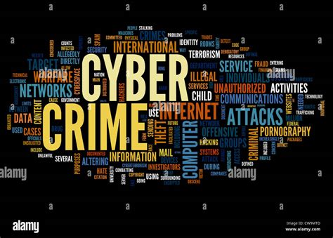 Cyber crime concept in word tag cloud isolated on black background ...