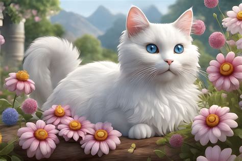 Cute Cat in Flower Garden Graphic by Forhadx5 · Creative Fabrica