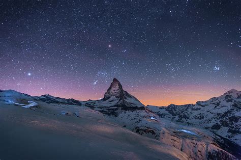 Night Winter Landscape Of Matterhorn by Coolbiere Photograph