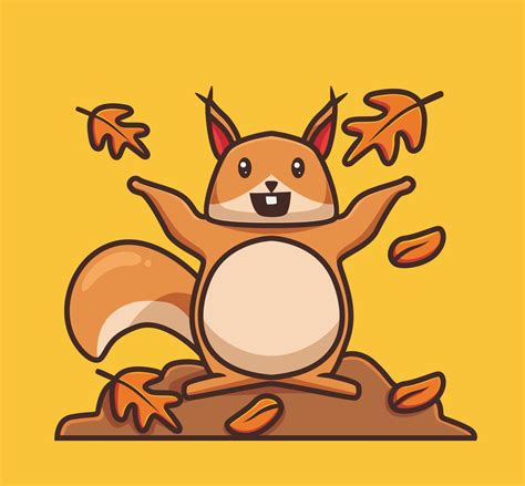 cute squirrel playing fall leaves. cartoon autumn season concept ...