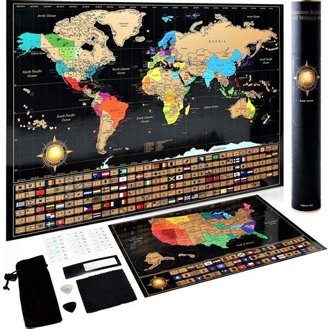 Scratch Off World Map Poster And Deluxe United States Map – Includes ...