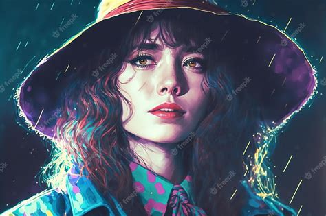 Premium Photo | Mysterious woman with umbrella at rainy night digital art style illustration ...