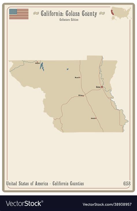 Map colusa county in california Royalty Free Vector Image