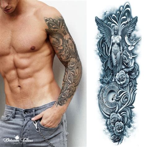 Temporary Tattoo Sleeve - Angel Greek Mythology Clock 3D Waterproof Mens Womens | eBay