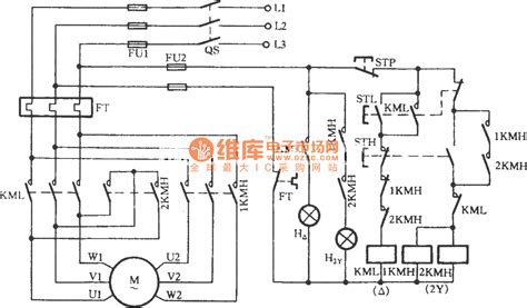 Three-phase motor dual-speed 2Y / connection with indicator regulator circuit - Relay_Control ...