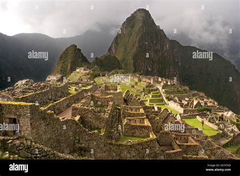 Inside the archaeological complex of Machu Picchu. Machu Picchu is a city located high in the ...