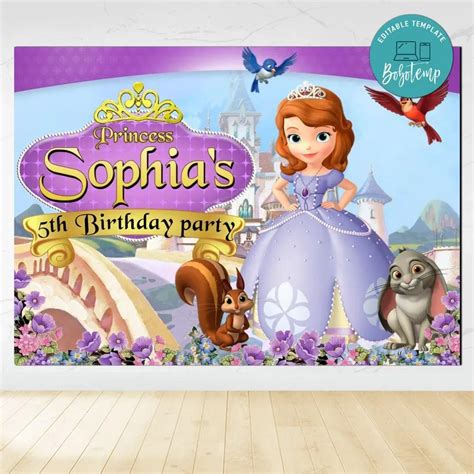 Princess Sofia Birthday Backdrop Digital File Template | Createpartylabels