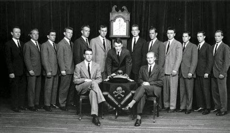 The 1947 Bonesmen (Yale University’s Skull and Bones Society), with George H.W. Bush standing to ...