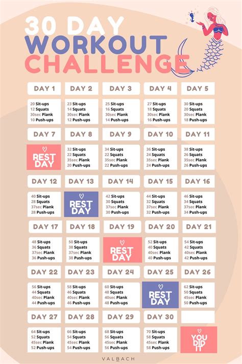 30 Day Fitness Challenges Printable Charts